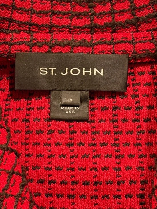St. John Black Label Size 6 Red Black Tweed Knit Blazer Jacket USA Old Money - Picture 3 of 6